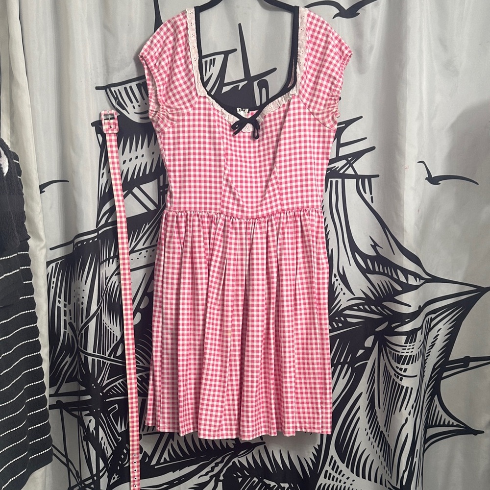 Vixen by Micheline Pitt - Pink Gingham Dress with Belt XL